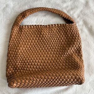 Brown braided shoulder bag